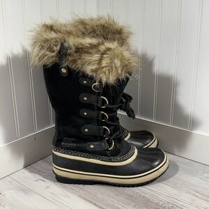 EUC Sorel Joan Of Artic Women's Size 7 Waterproof Boots NL 2429-010 Black Quarry
